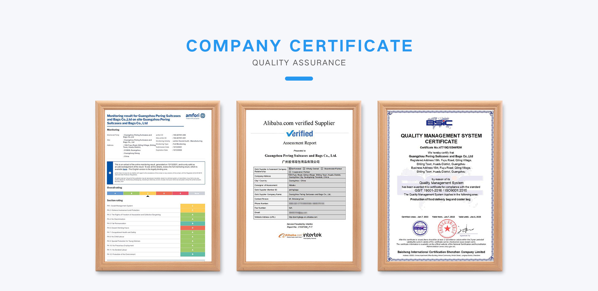 2022 Peringbags was qualified with ISO9001 and BSCI